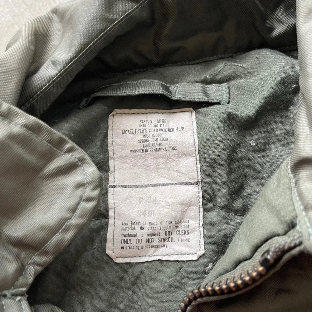 Propper International CWU-45/P Flight Jacket Mens XL Green Aramid Military Flyer